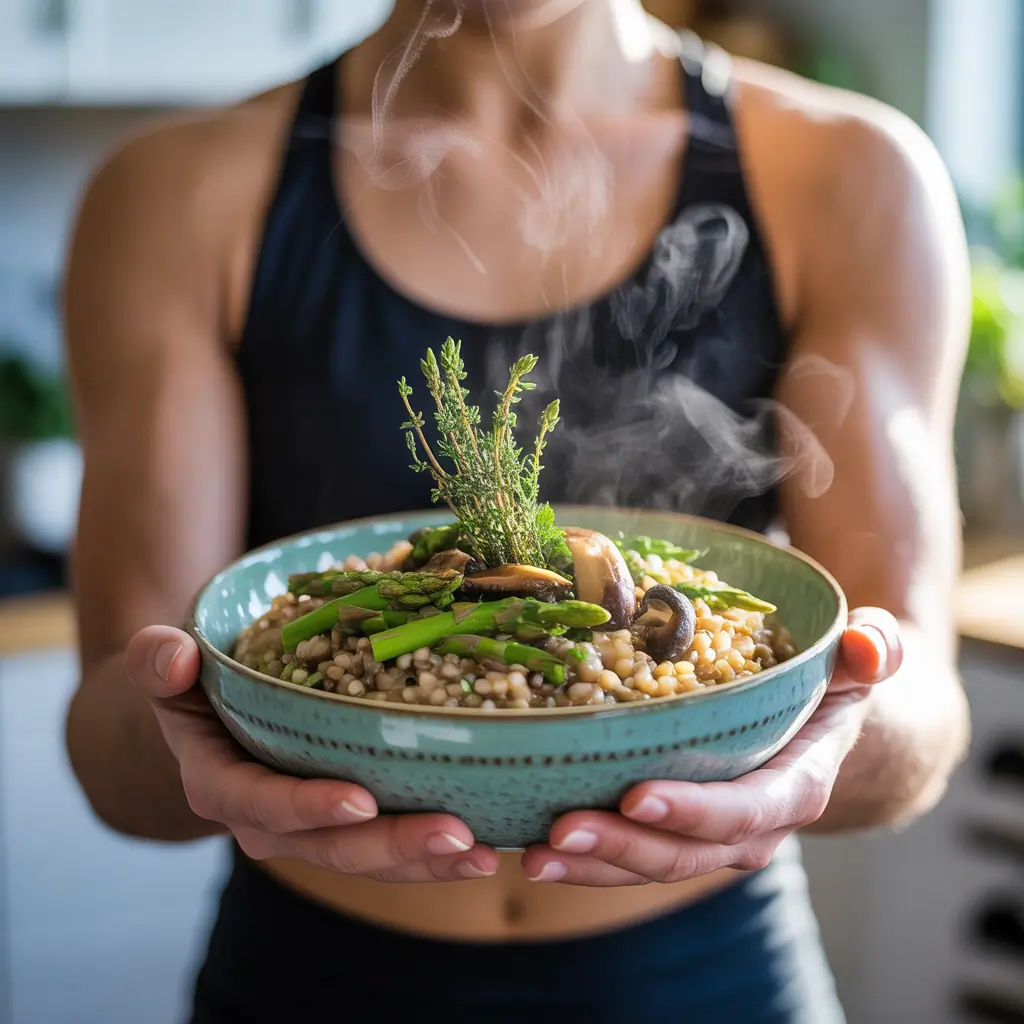 asparagus mushroom sorghum risotto
