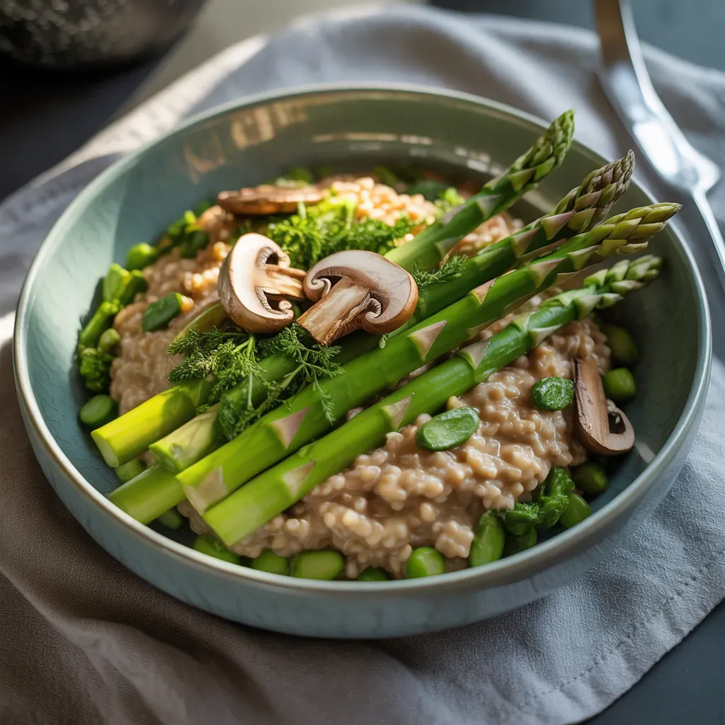 asparagus mushroom sorghum risotto