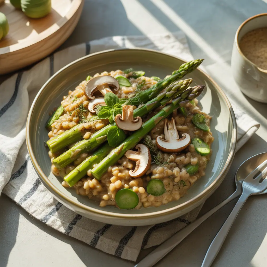 asparagus mushroom sorghum risotto