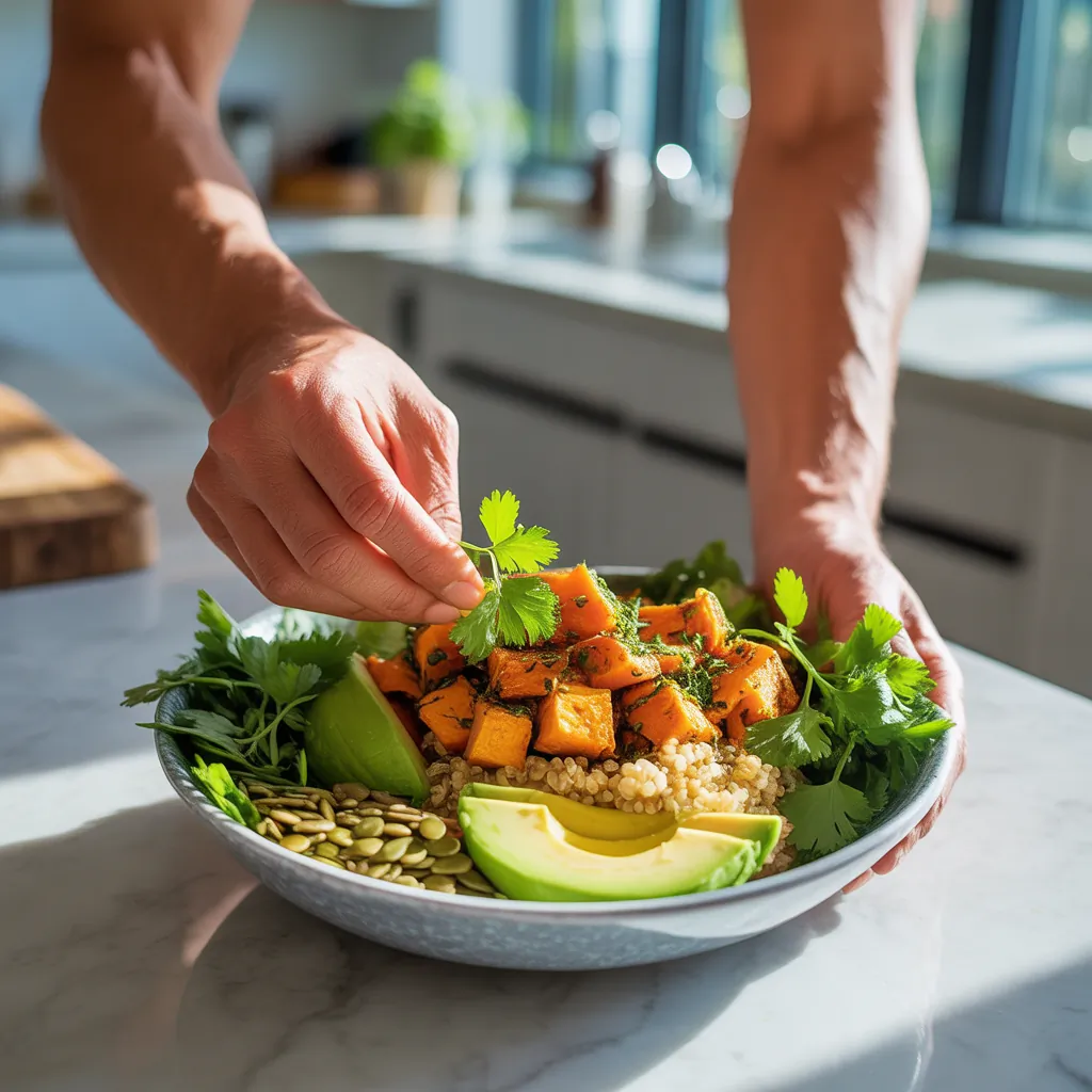 garlic herb sweet potato nourish bowl