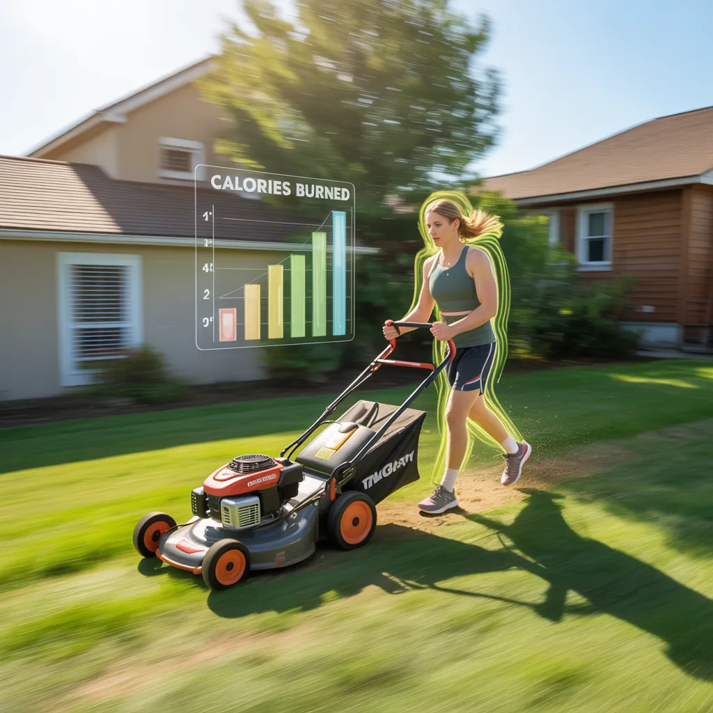 how many calories do you burn mowing the grass