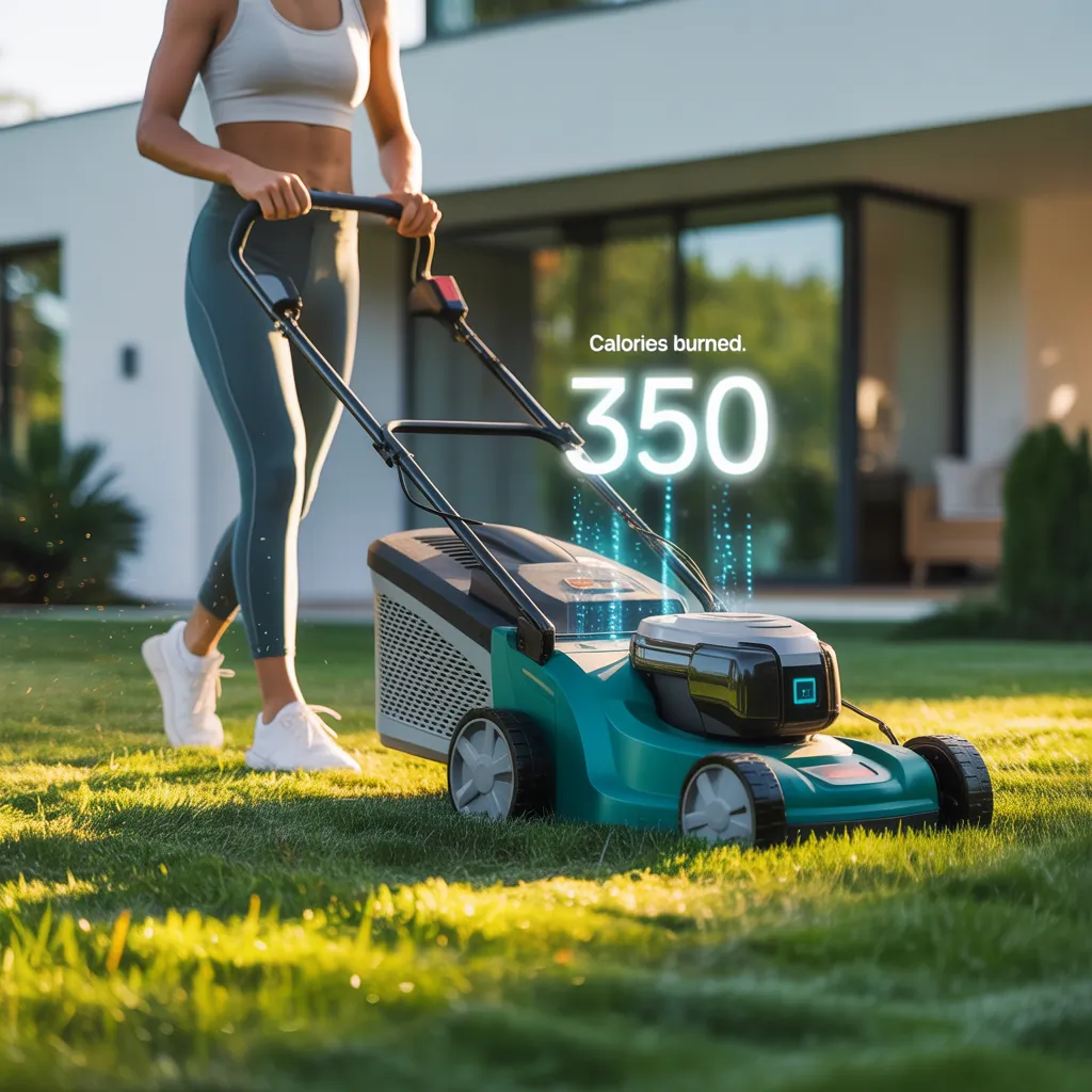 how many calories do you burn mowing the grass