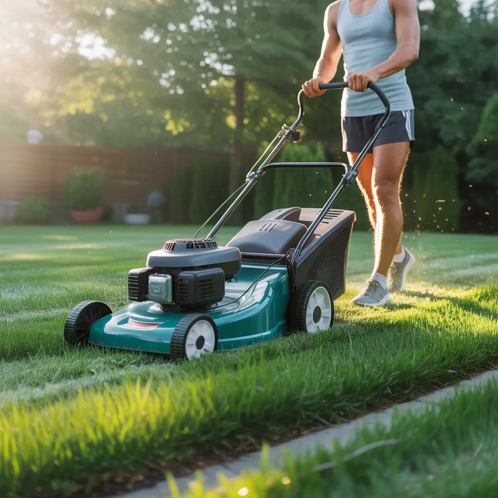 how many calories do you burn mowing the grass
