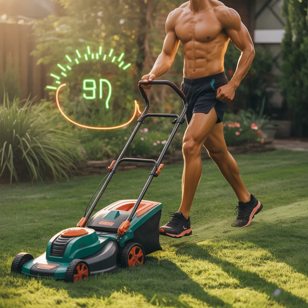 how many calories do you burn mowing the grass