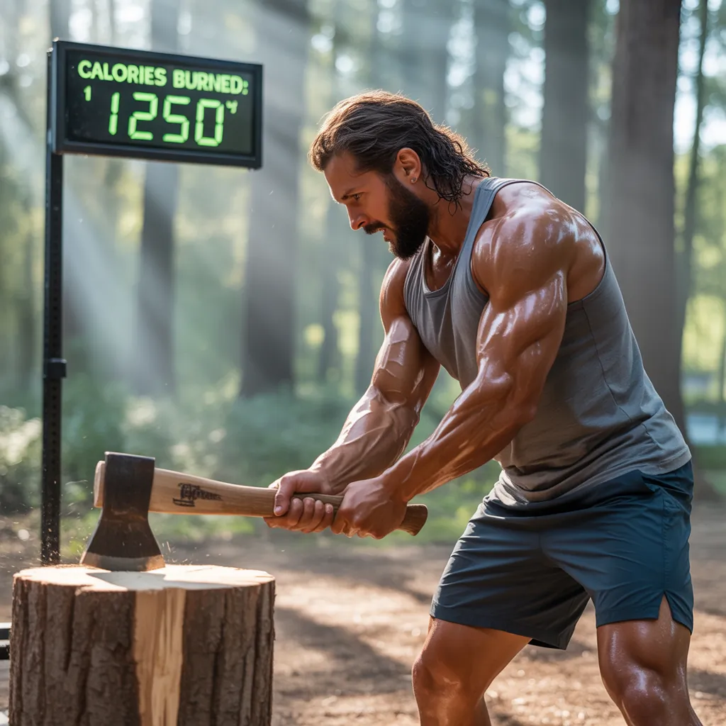 how many calories does chopping wood burn