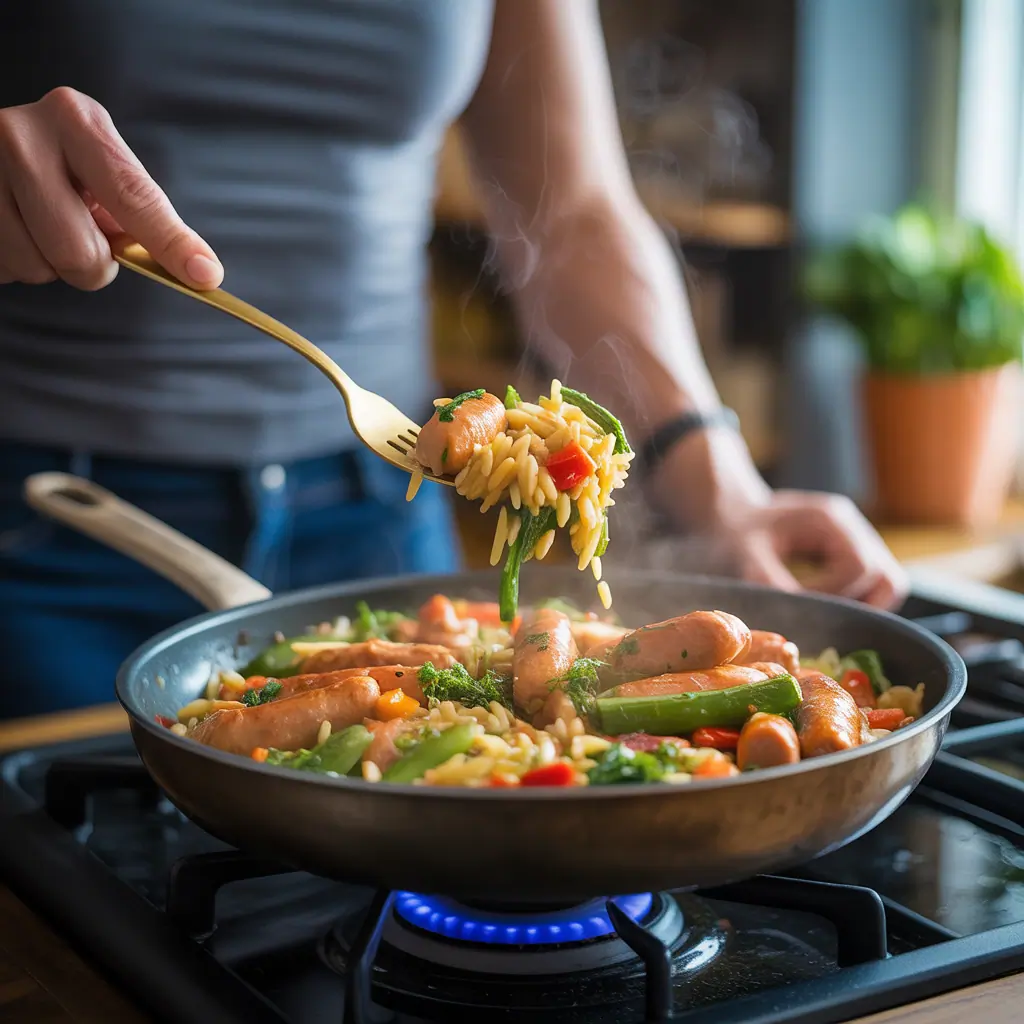 one pan chicken sausage orzo