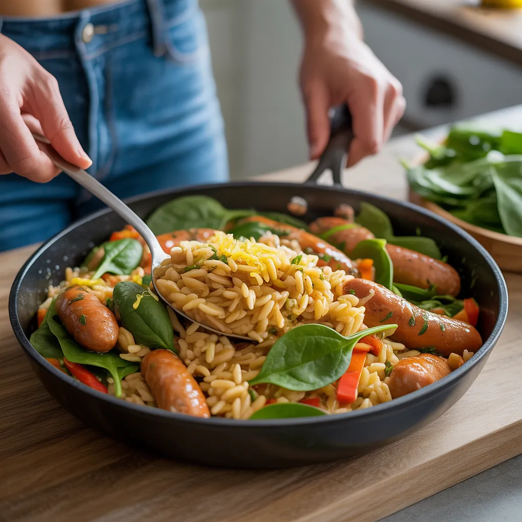one pan chicken sausage orzo