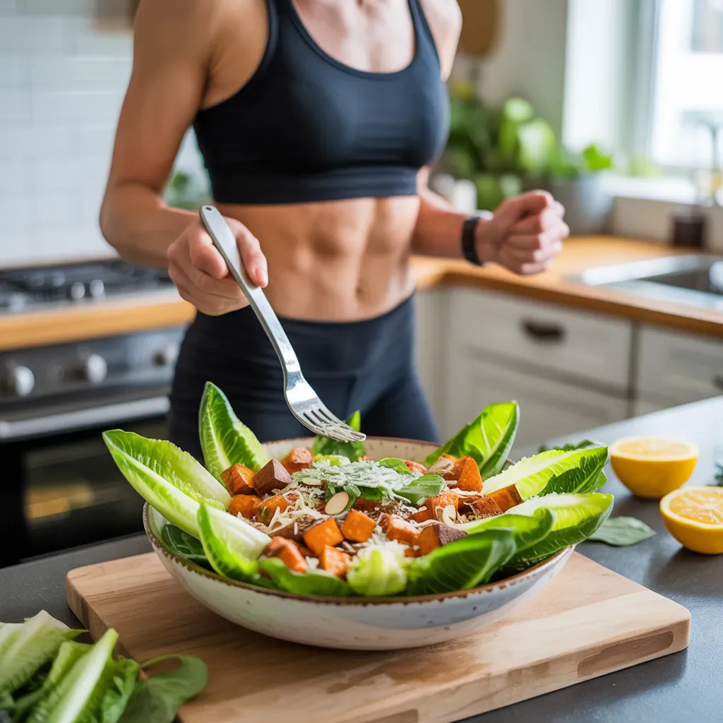 vegan caesar salad with sweet potato