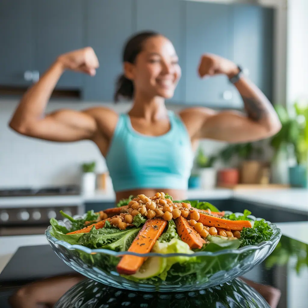 vegan caesar salad with sweet potato
