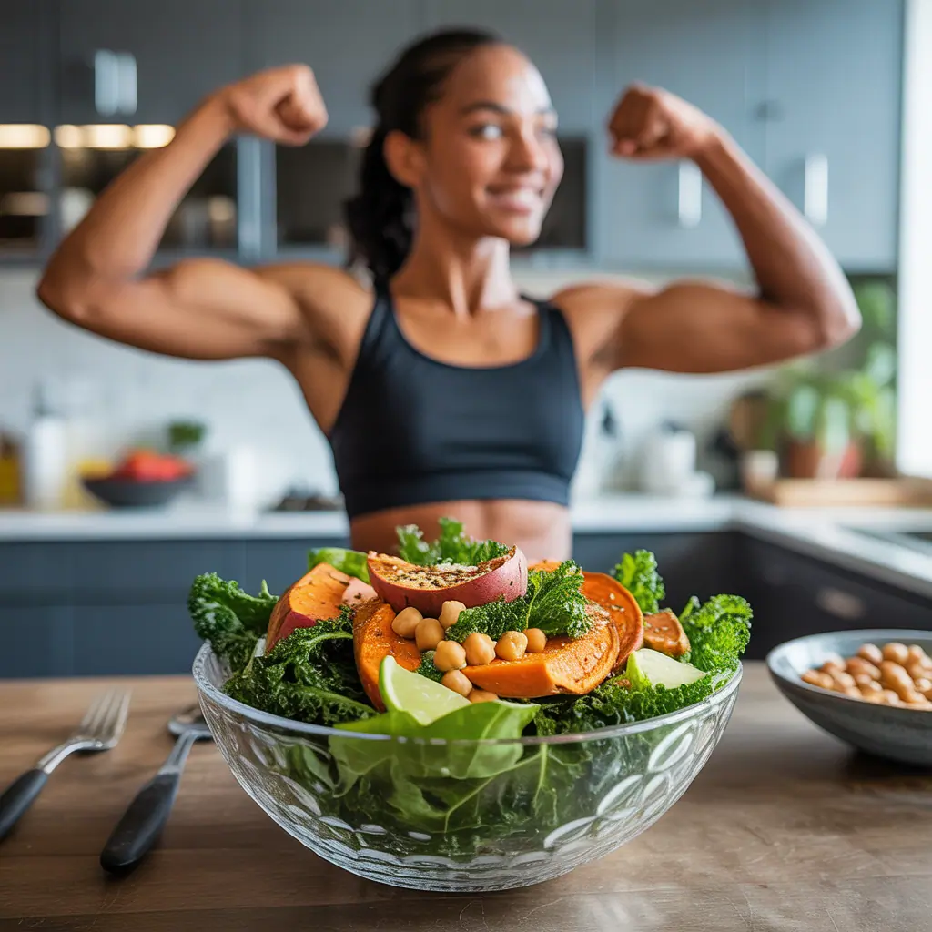 vegan caesar salad with sweet potato