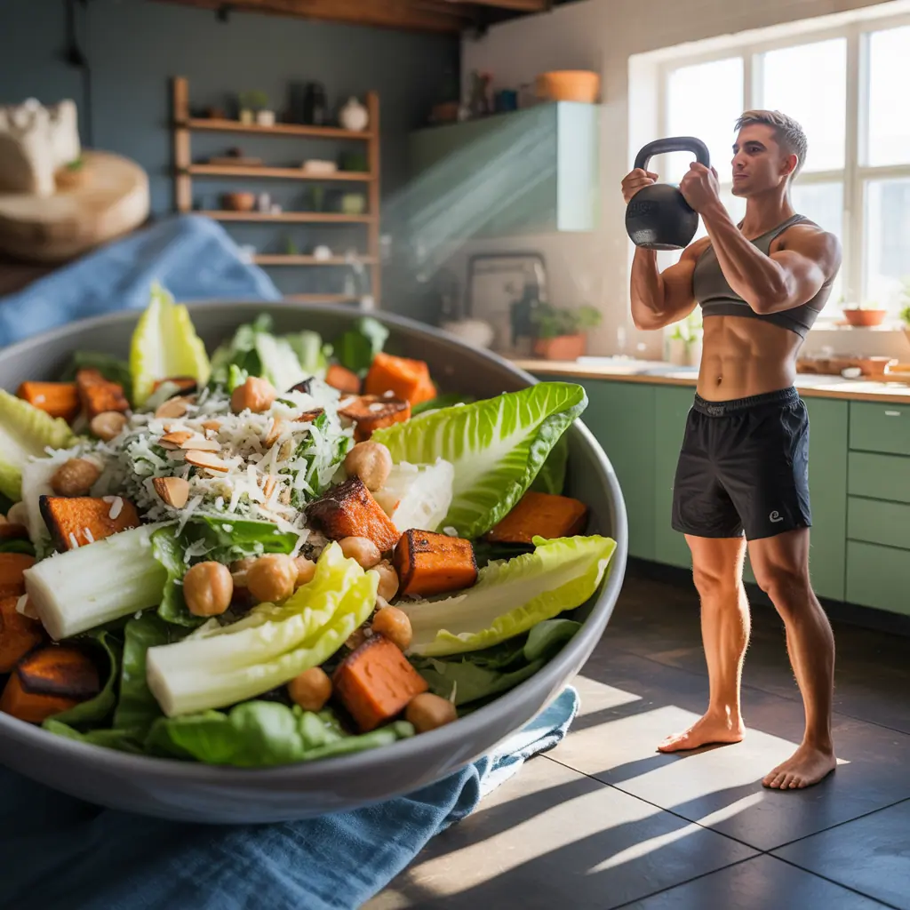 vegan caesar salad with sweet potato