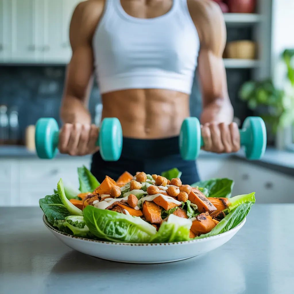 vegan caesar salad with sweet potato
