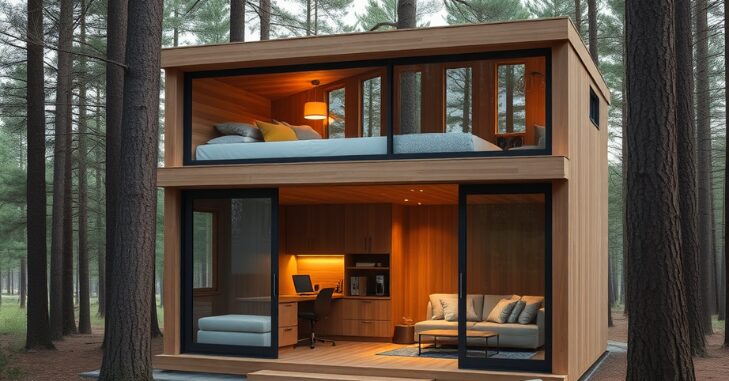 Minimalist and low-profile furniture in bunk bed house